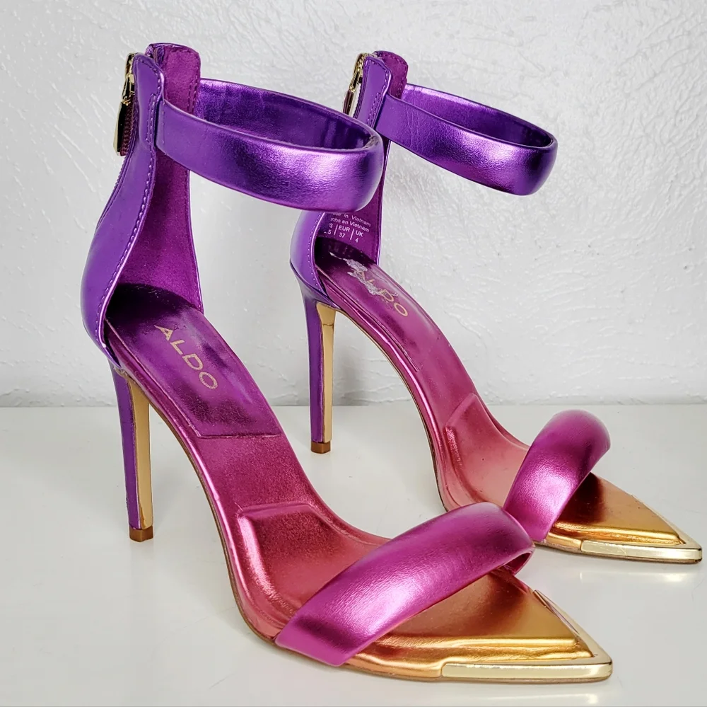 Aldo Heels Pink and Purple Ombre with Gold Point Toe Women's Size 6.5